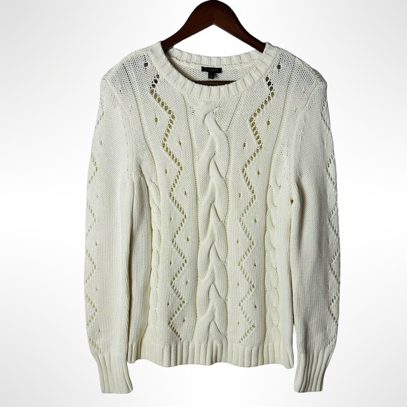 Talbots Cable Knit Sweater Ivory Small NWT Coastal Fisherman Preppy Cottage - Picture 2 of 11